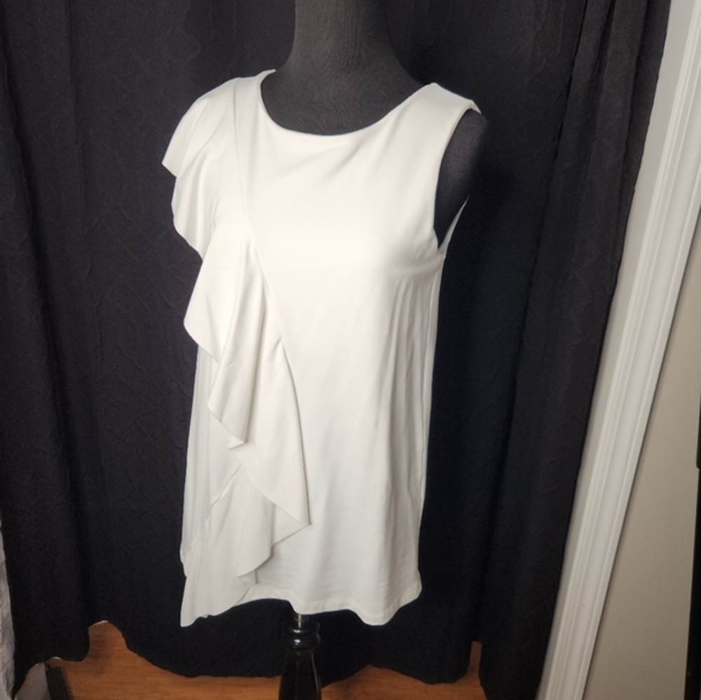 Susana Monaco Mila White Knit Ruffle Tank